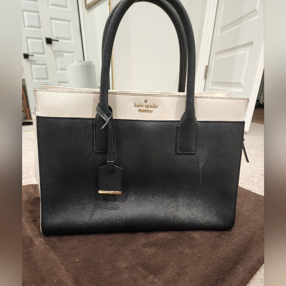 Kate Spade Cameron Street Satchel, Large Size in Black & White, With Duster Bag